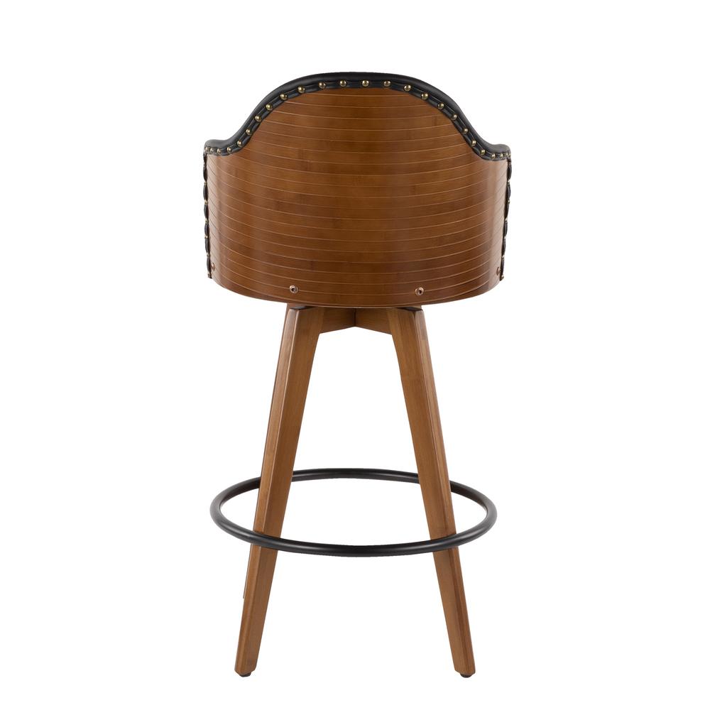 Walnut Bamboo, Black PU, Black Metal, Brass Metal Ahoy Counter Stool. Picture 2