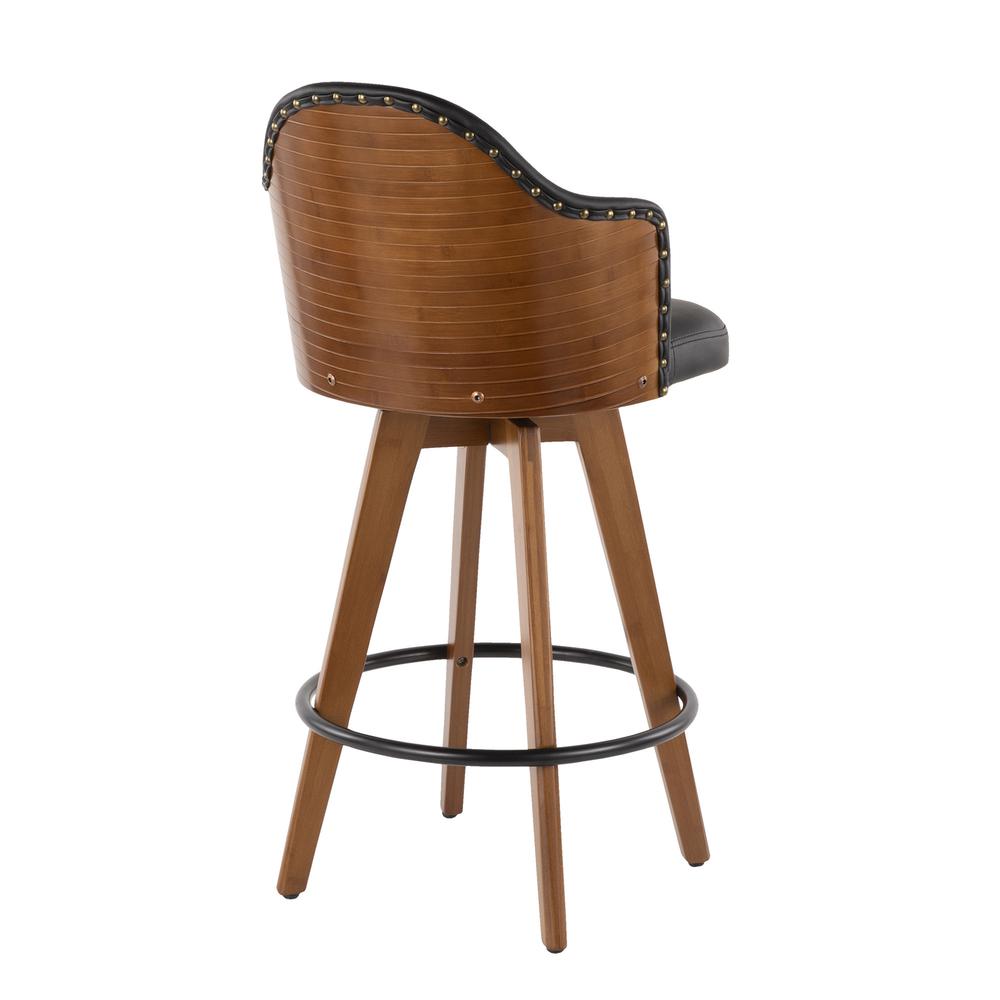 Walnut Bamboo, Black PU, Black Metal, Brass Metal Ahoy Counter Stool. Picture 3