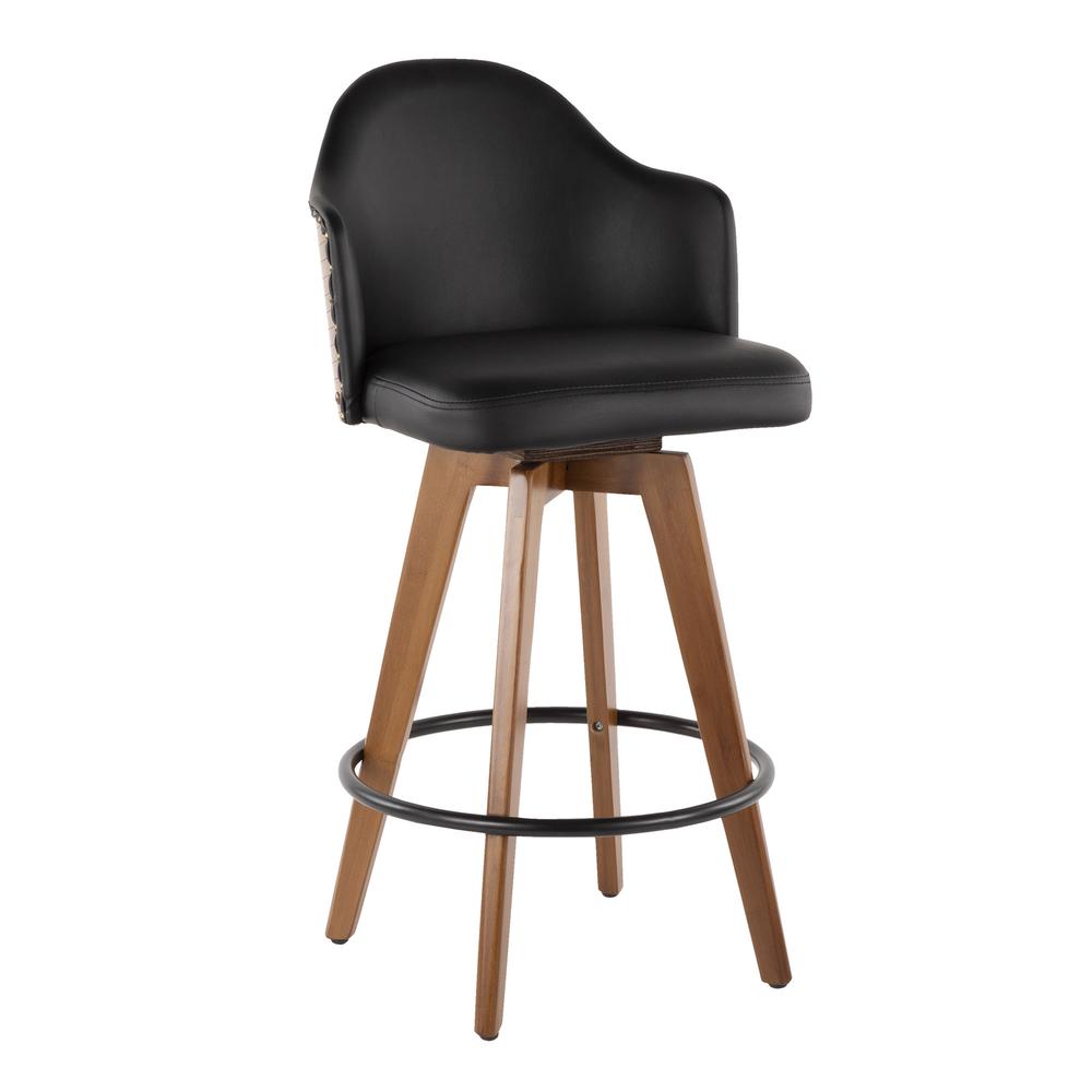 Walnut Bamboo, Black PU, Black Metal, Brass Metal Ahoy Counter Stool. Picture 6