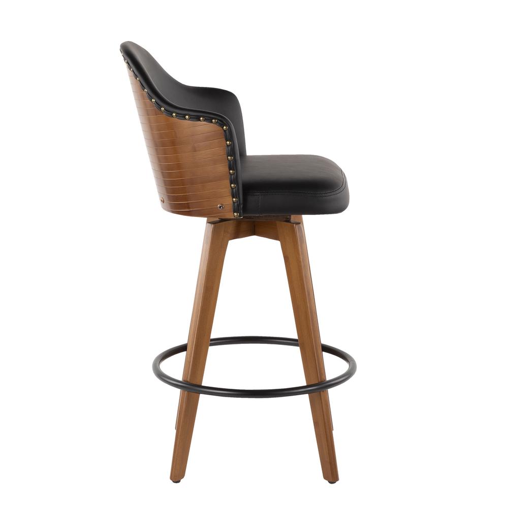 Walnut Bamboo, Black PU, Black Metal, Brass Metal Ahoy Counter Stool. Picture 7