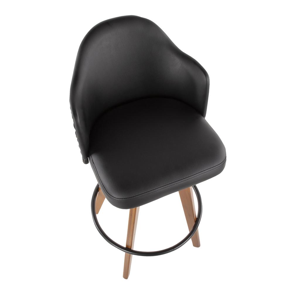 Walnut Bamboo, Black PU, Black Metal, Brass Metal Ahoy Counter Stool. Picture 8