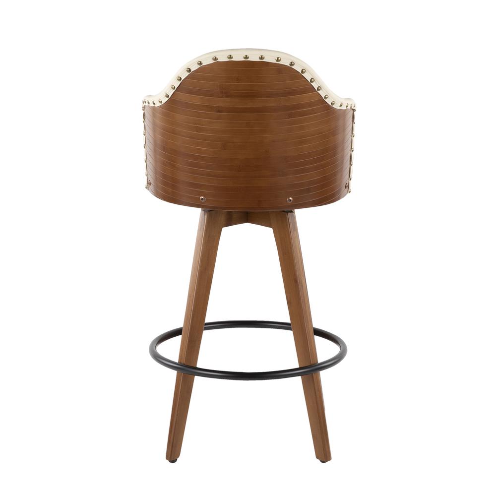 Walnut Bamboo, Cream PU, Black Metal, Brass Metal Ahoy Counter Stool. Picture 2
