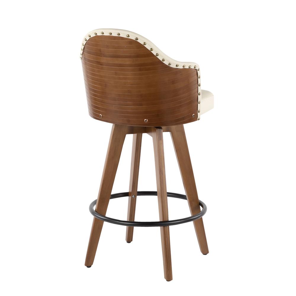 Walnut Bamboo, Cream PU, Black Metal, Brass Metal Ahoy Counter Stool. Picture 3