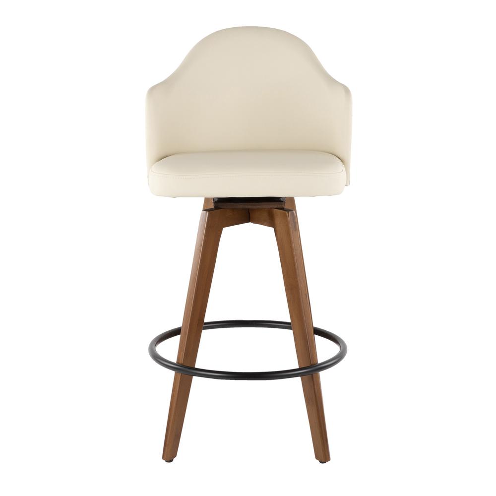 Walnut Bamboo, Cream PU, Black Metal, Brass Metal Ahoy Counter Stool. Picture 5