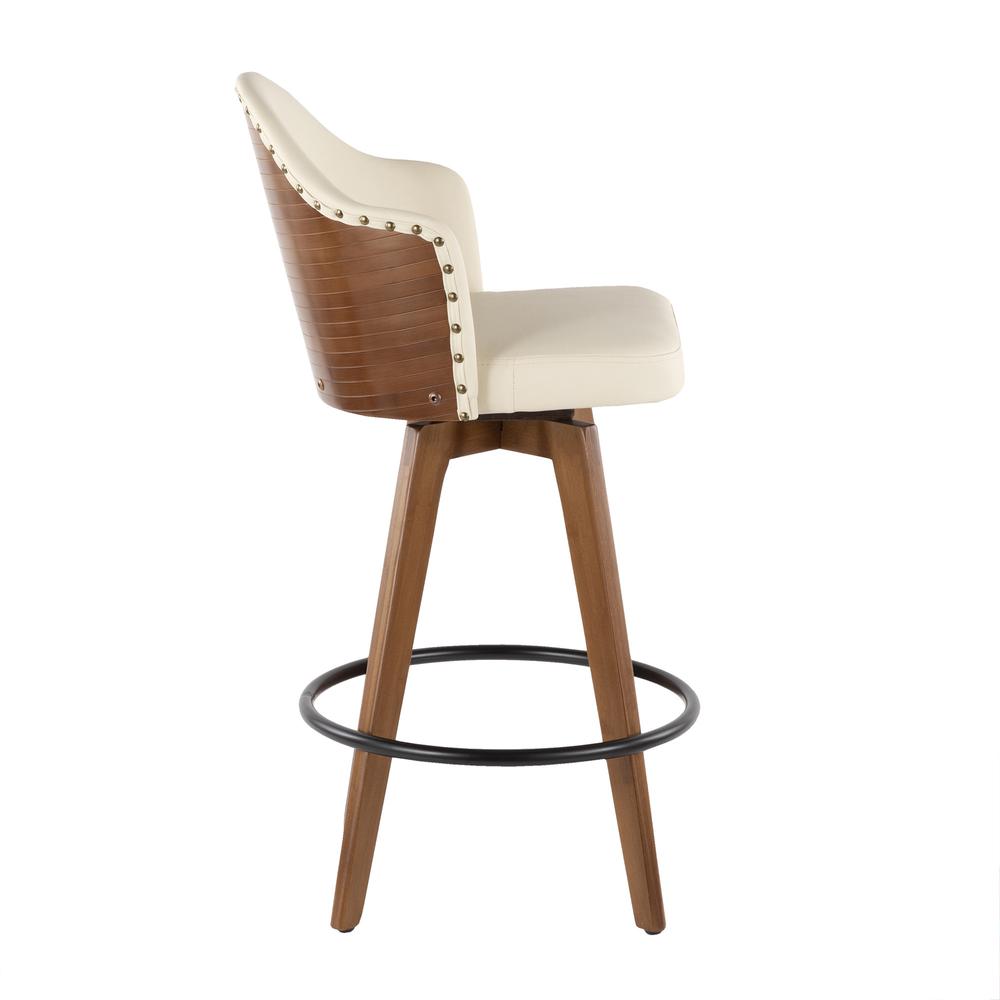 Walnut Bamboo, Cream PU, Black Metal, Brass Metal Ahoy Counter Stool. Picture 7