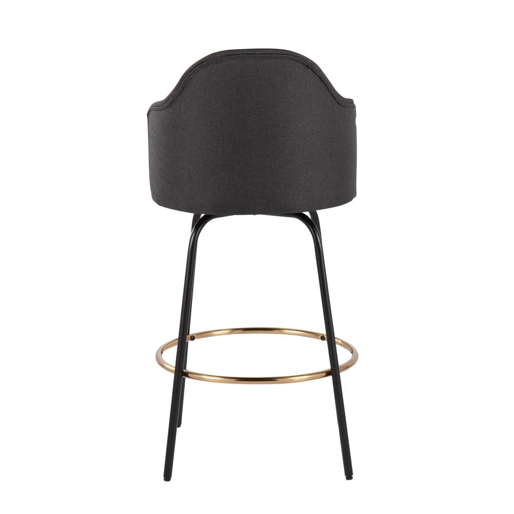 Black Metal, Gold Metal Footrest, Charcoal Fabric Ahoy Counter Stool - Set of 2. Picture 5