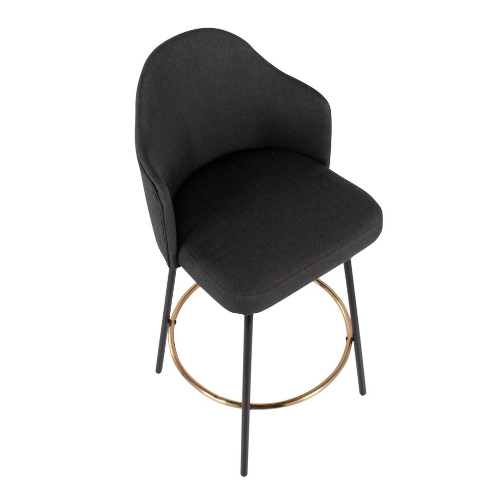 Black Metal, Gold Metal Footrest, Charcoal Fabric Ahoy Counter Stool - Set of 2. Picture 7