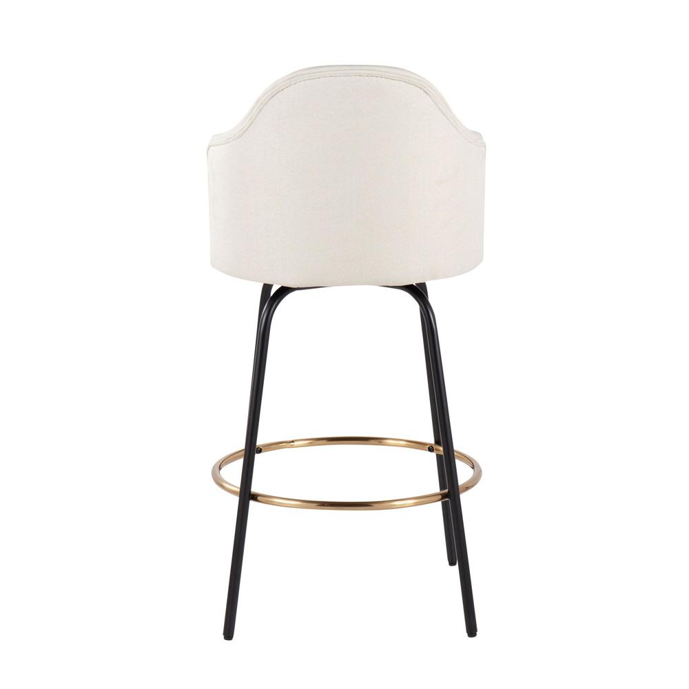 Black Metal, Gold Metal Footrest, Cream Fabric Ahoy Counter Stool - Set of 2. Picture 5