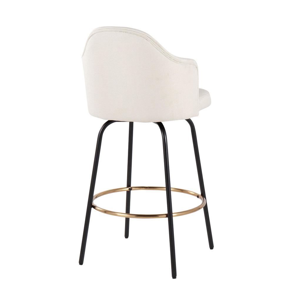 Black Metal, Gold Metal Footrest, Cream Fabric Ahoy Counter Stool - Set of 2. Picture 4