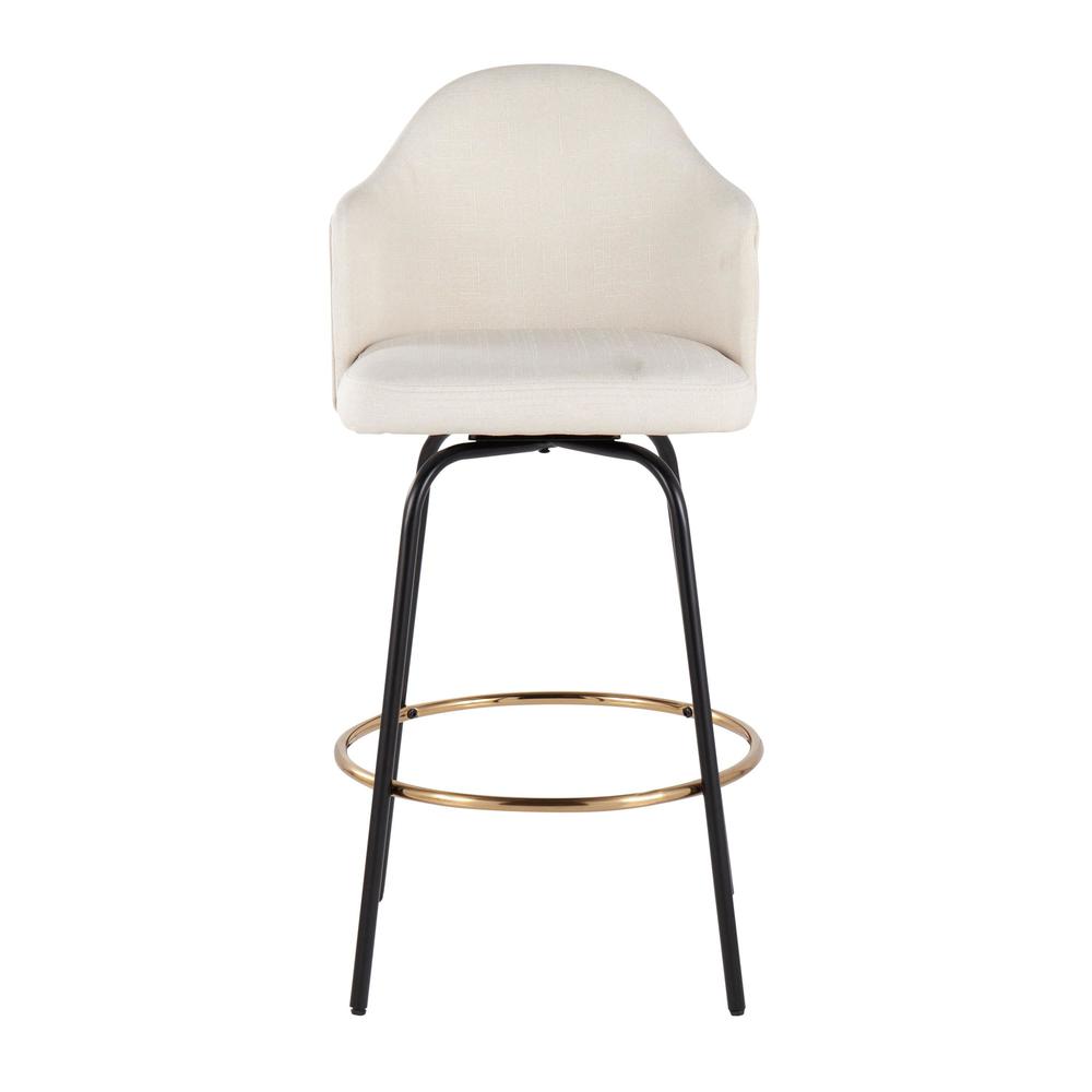Black Metal, Gold Metal Footrest, Cream Fabric Ahoy Counter Stool - Set of 2. Picture 6