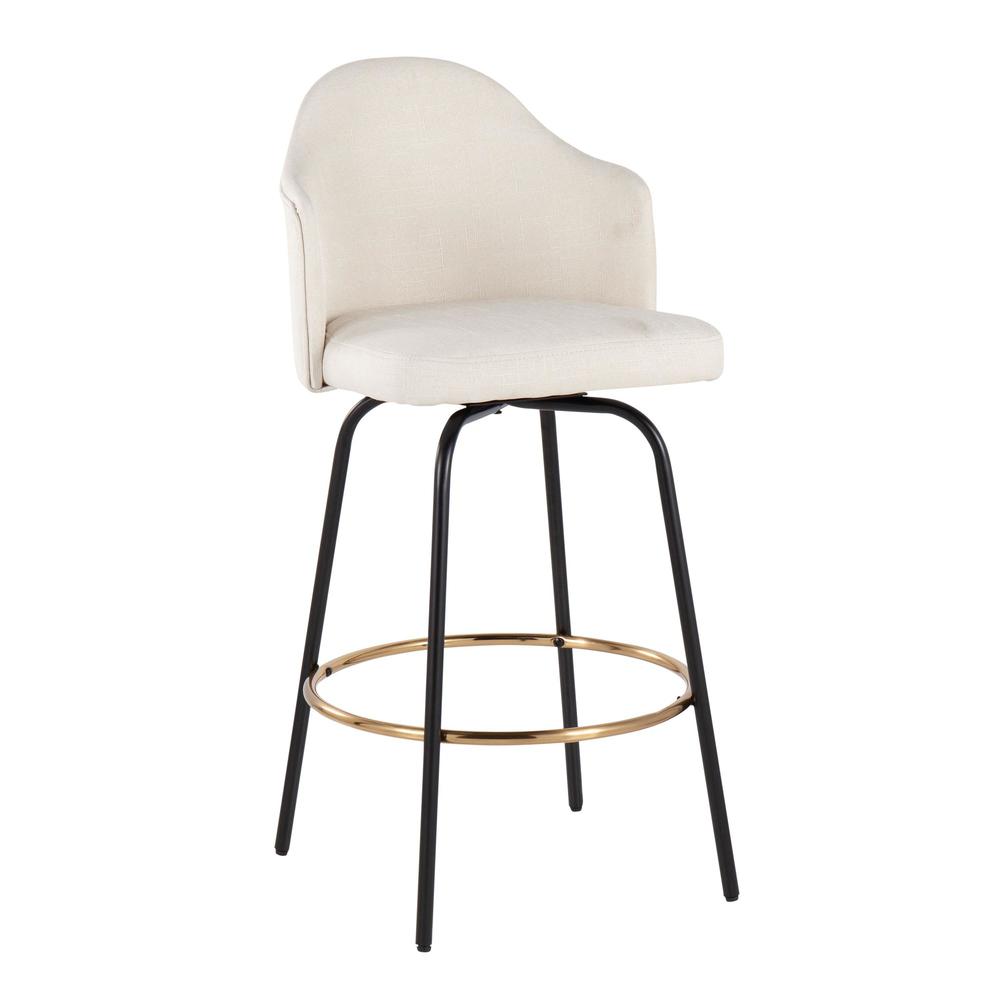 Black Metal, Gold Metal Footrest, Cream Fabric Ahoy Counter Stool - Set of 2. Picture 2