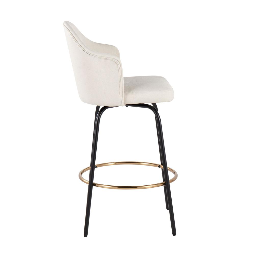 Black Metal, Gold Metal Footrest, Cream Fabric Ahoy Counter Stool - Set of 2. Picture 3