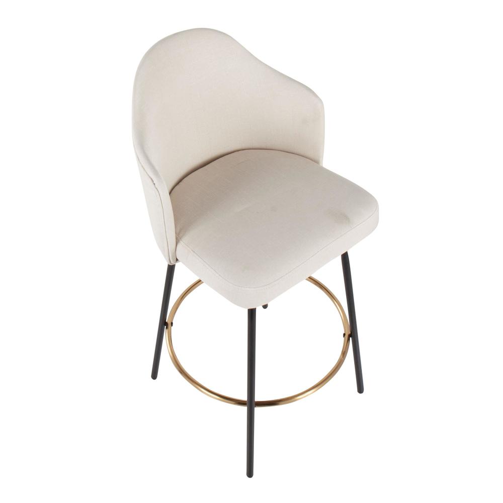 Black Metal, Gold Metal Footrest, Cream Fabric Ahoy Counter Stool - Set of 2. Picture 7