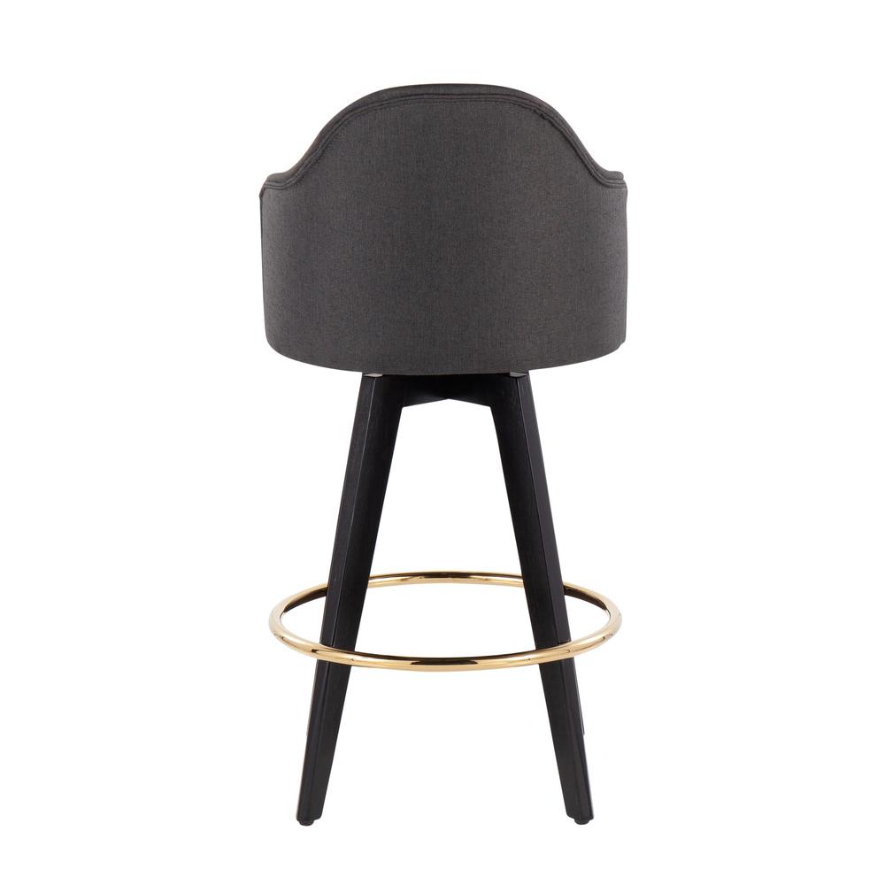 Black Wood, Gold Metal, Charcoal Fabric Ahoy 26" Counter Stool - Set of 2. Picture 5