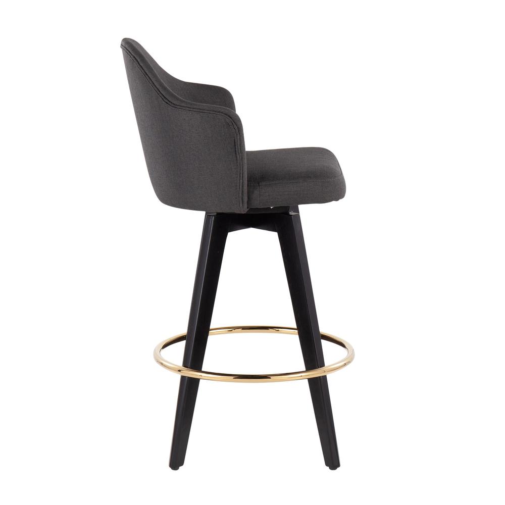 Black Wood, Gold Metal, Charcoal Fabric Ahoy 26" Counter Stool - Set of 2. Picture 3