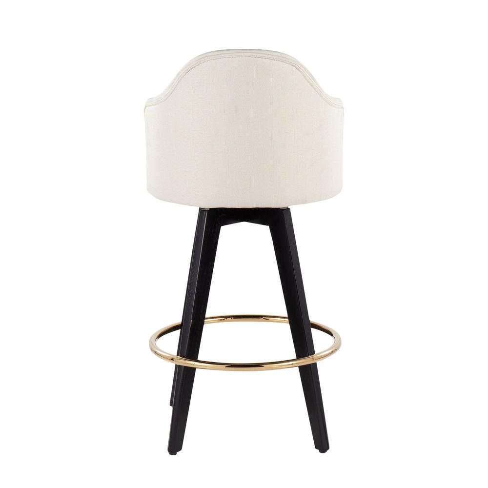 Black Wood, Gold Metal, Cream Fabric Ahoy 26" Counter Stool - Set of 2. Picture 5
