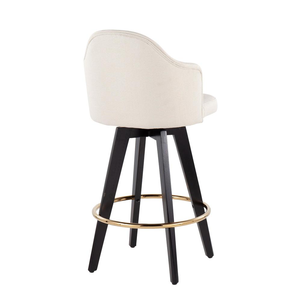 Black Wood, Gold Metal, Cream Fabric Ahoy 26" Counter Stool - Set of 2. Picture 4