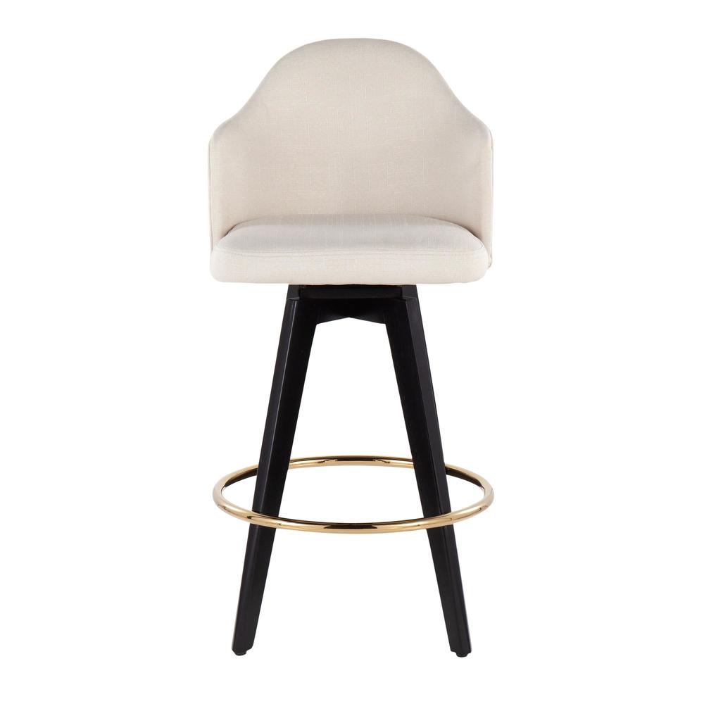Black Wood, Gold Metal, Cream Fabric Ahoy 26" Counter Stool - Set of 2. Picture 6