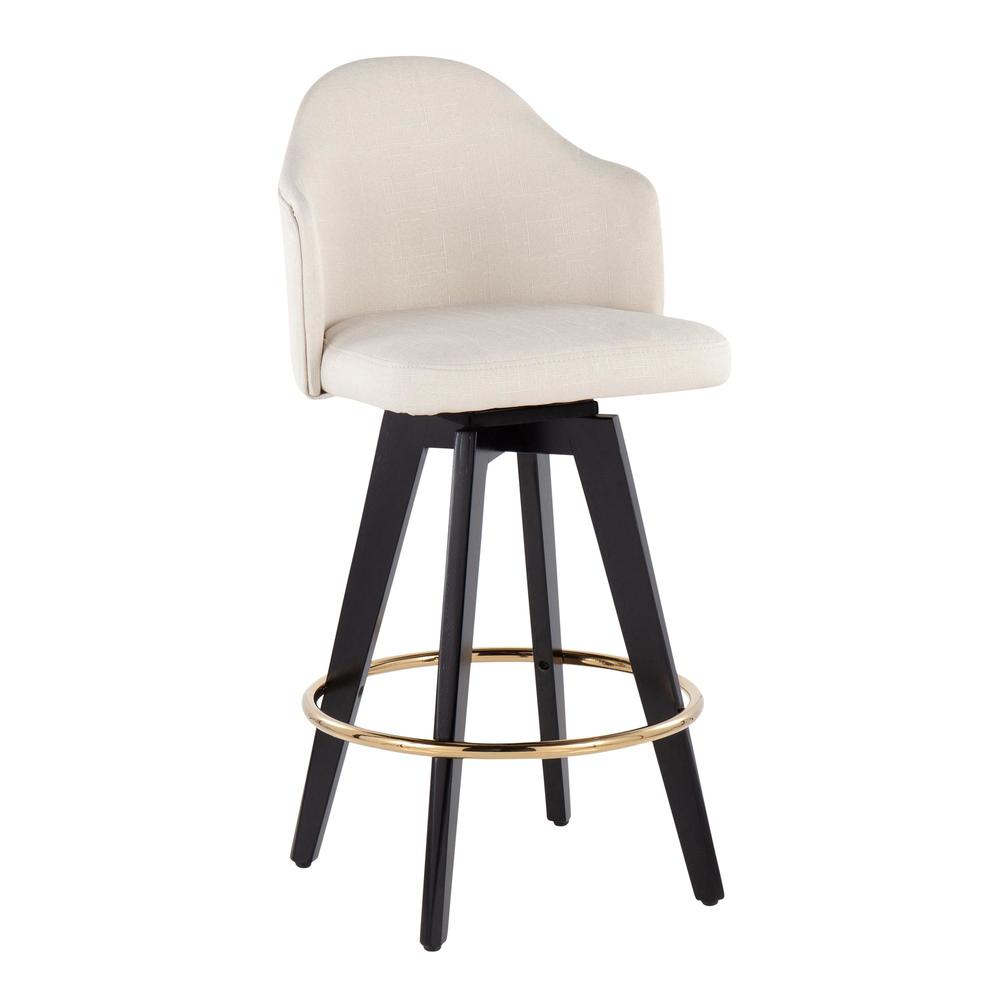 Black Wood, Gold Metal, Cream Fabric Ahoy 26" Counter Stool - Set of 2. Picture 2