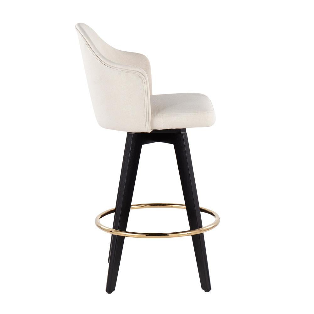 Black Wood, Gold Metal, Cream Fabric Ahoy 26" Counter Stool - Set of 2. Picture 3