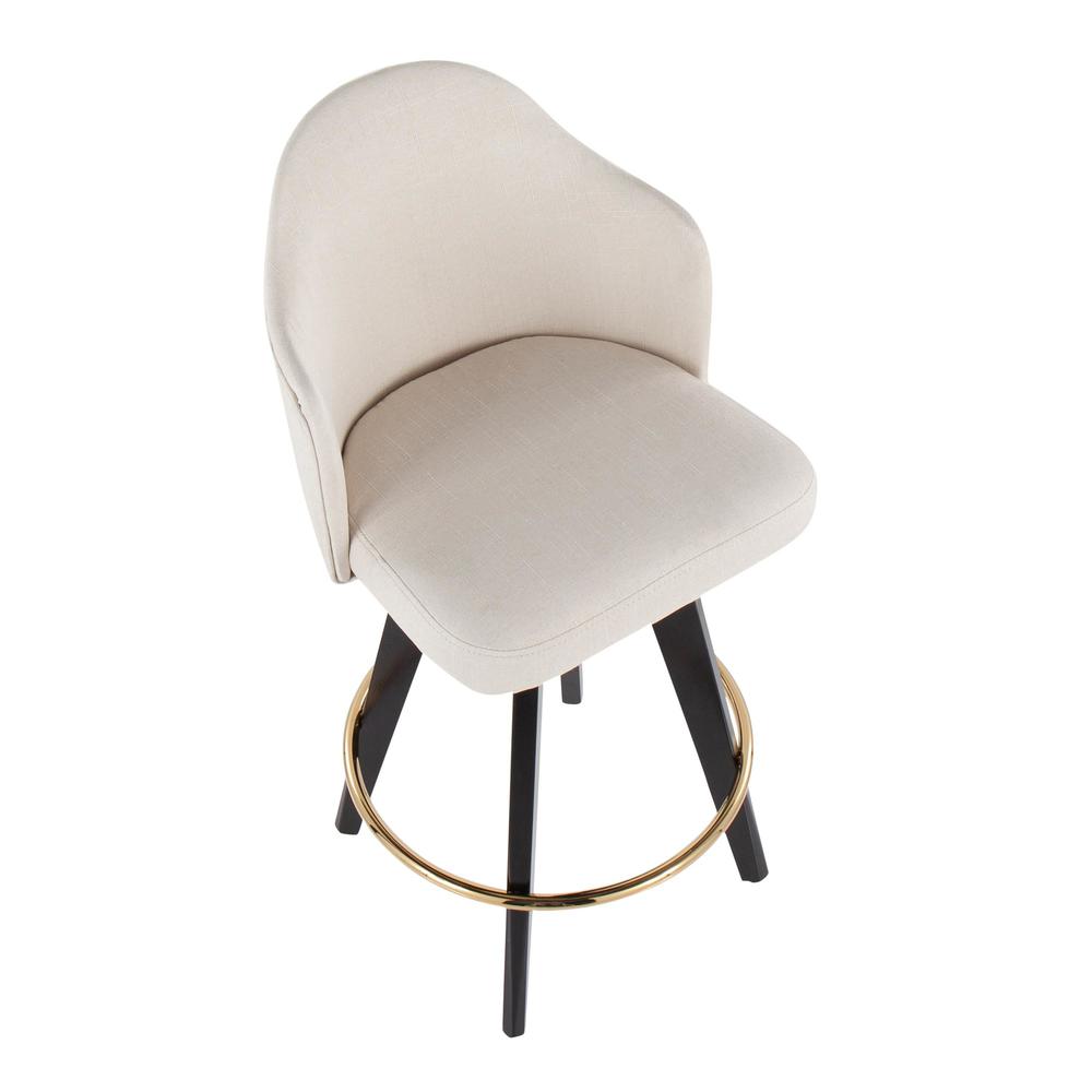 Black Wood, Gold Metal, Cream Fabric Ahoy 26" Counter Stool - Set of 2. Picture 7