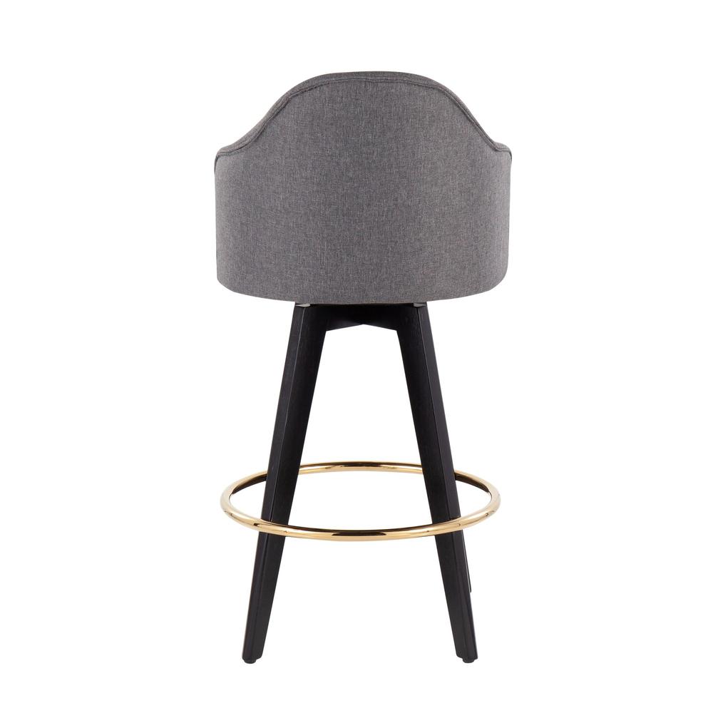 Black Wood, Gold Metal, Grey Fabric Ahoy 26" Counter Stool - Set of 2. Picture 5
