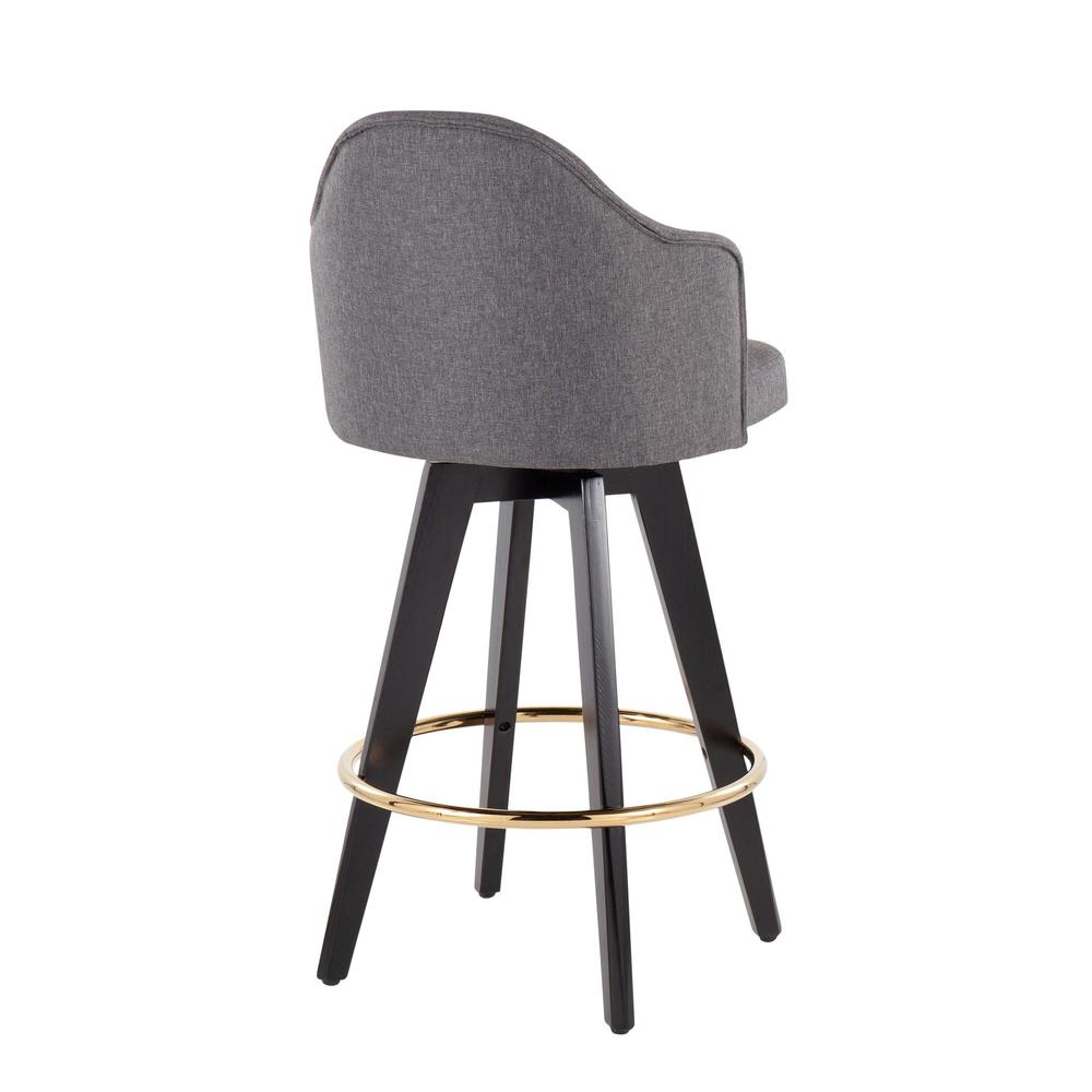 Black Wood, Gold Metal, Grey Fabric Ahoy 26" Counter Stool - Set of 2. Picture 4