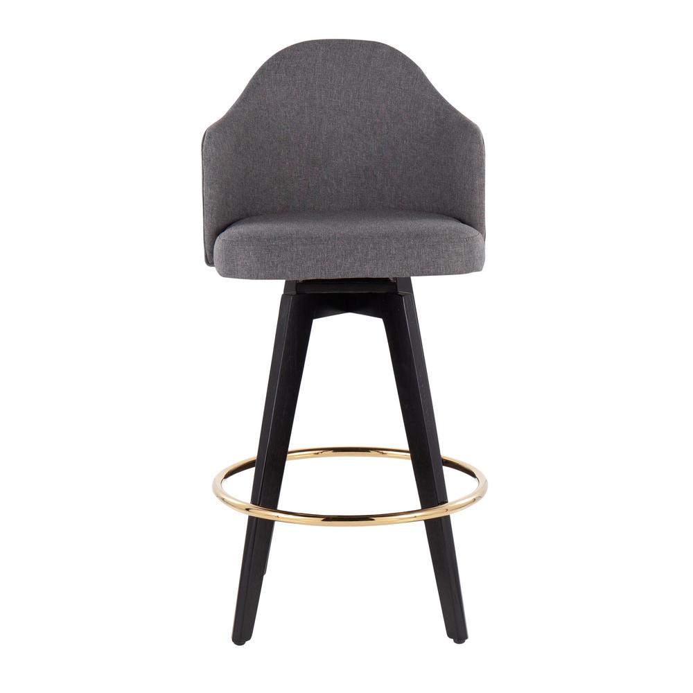 Black Wood, Gold Metal, Grey Fabric Ahoy 26" Counter Stool - Set of 2. Picture 6