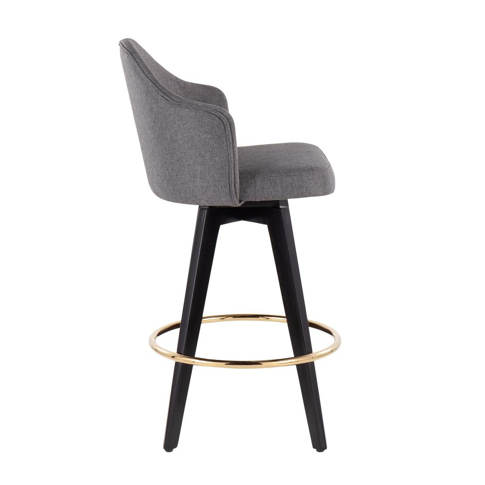 Black Wood, Gold Metal, Grey Fabric Ahoy 26" Counter Stool - Set of 2. Picture 3