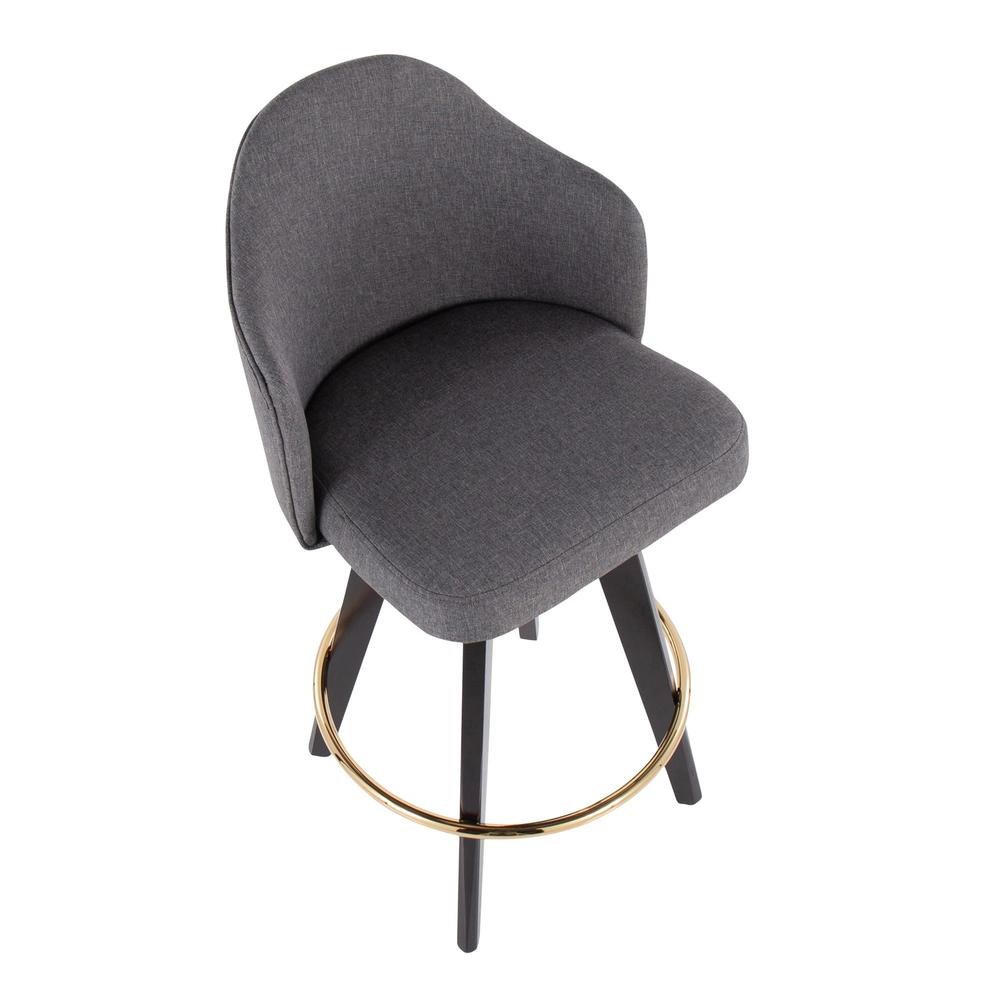 Black Wood, Gold Metal, Grey Fabric Ahoy 26" Counter Stool - Set of 2. Picture 7
