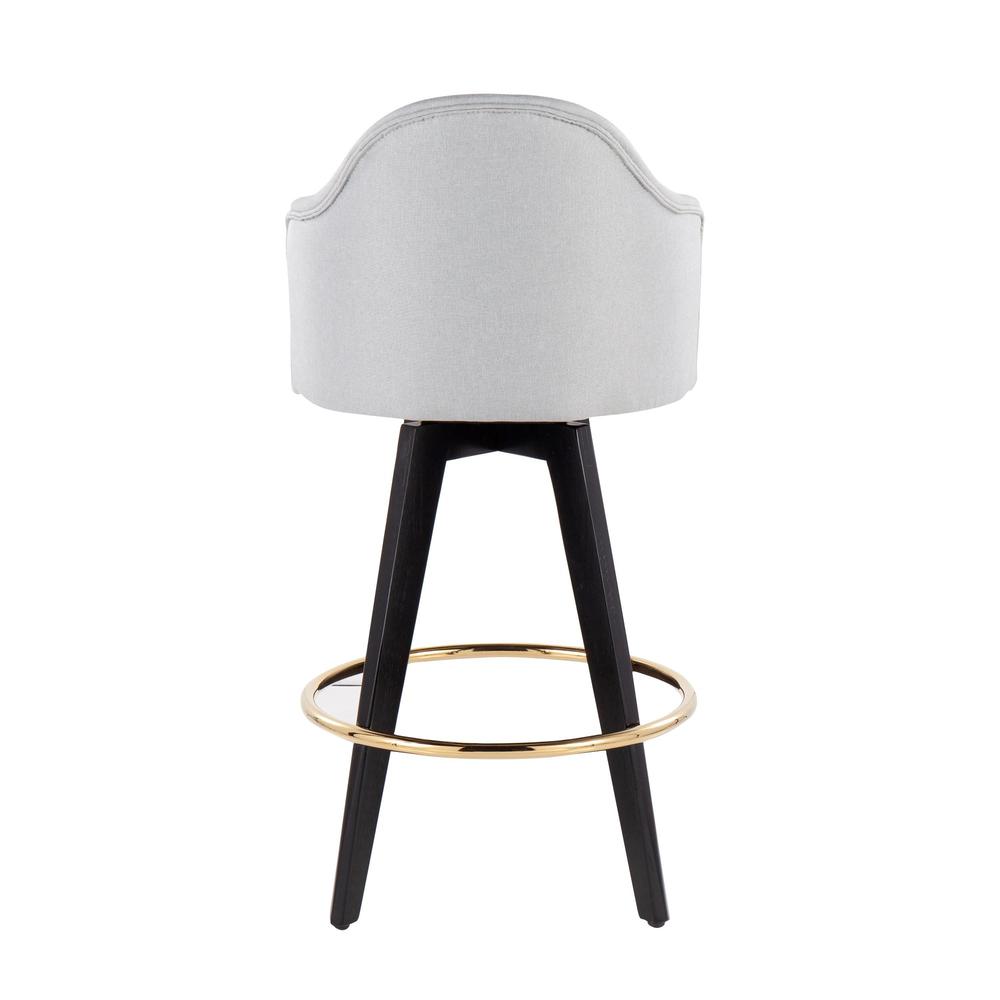 Black Wood, Gold Metal, Light Grey Fabric Ahoy 26" Counter Stool - Set of 2. Picture 5