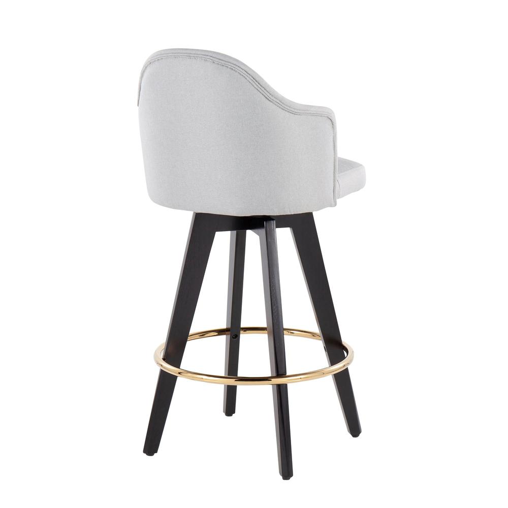 Black Wood, Gold Metal, Light Grey Fabric Ahoy 26" Counter Stool - Set of 2. Picture 4