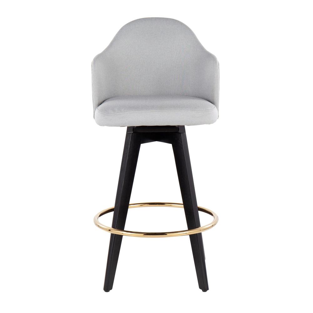 Black Wood, Gold Metal, Light Grey Fabric Ahoy 26" Counter Stool - Set of 2. Picture 6