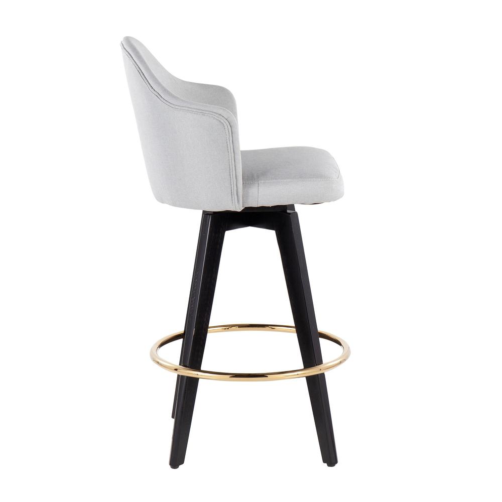 Black Wood, Gold Metal, Light Grey Fabric Ahoy 26" Counter Stool - Set of 2. Picture 3