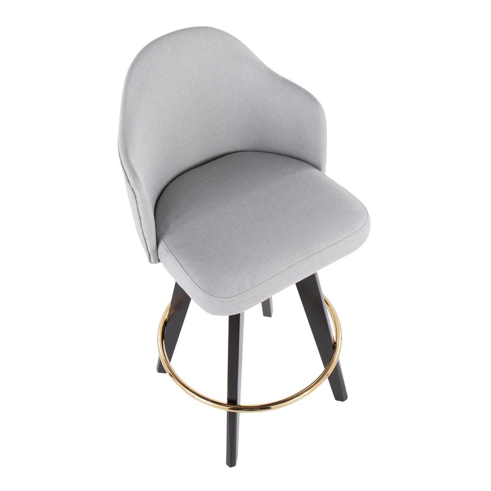 Black Wood, Gold Metal, Light Grey Fabric Ahoy 26" Counter Stool - Set of 2. Picture 7