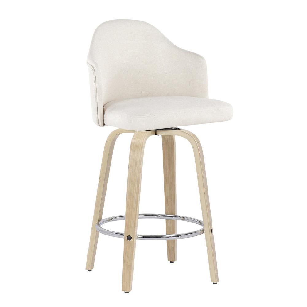 Natural Wood, Chrome, Cream Fabric Ahoy Counter Stool - Set of 2. Picture 2