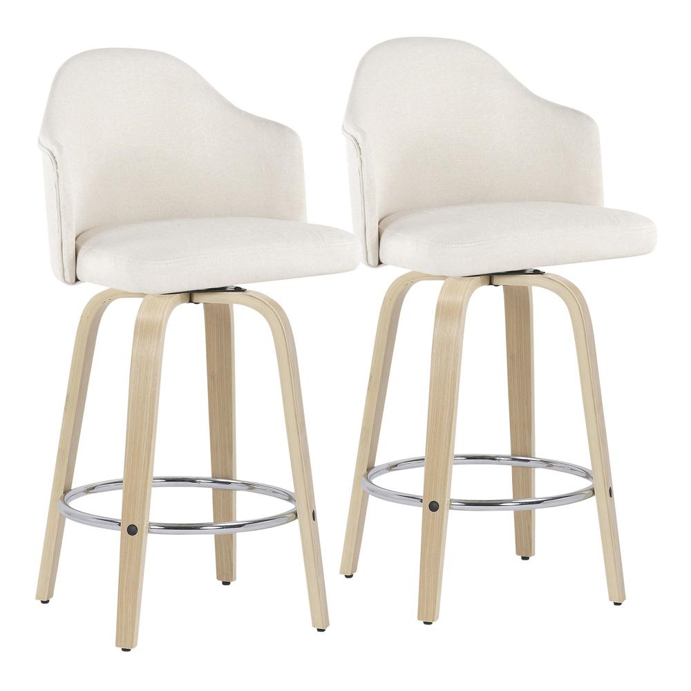 Natural Wood, Chrome, Cream Fabric Ahoy Counter Stool - Set of 2. Picture 1