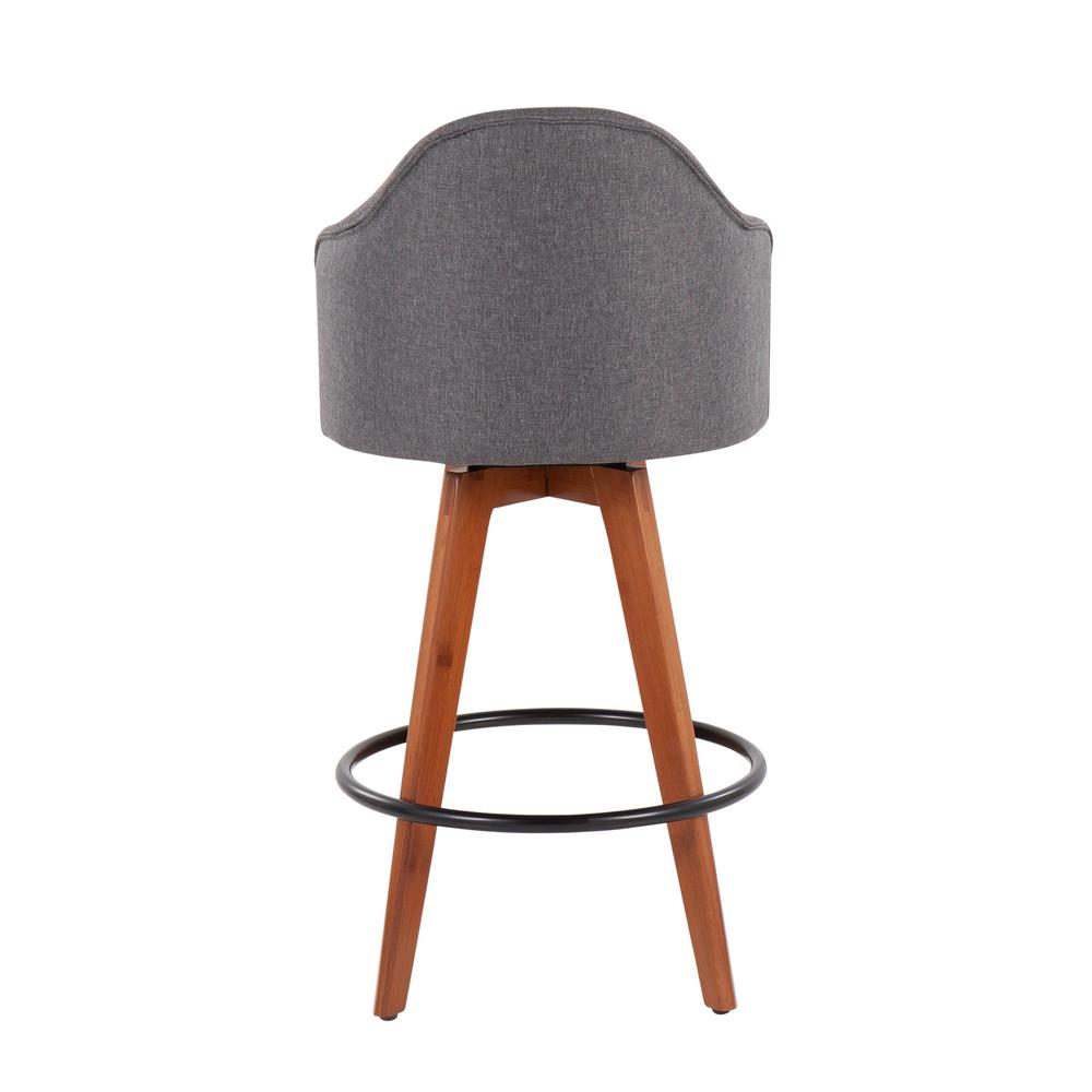 Walnut Bamboo, Grey Fabric, Black Metal Ahoy Counter Stool - Set of 2. Picture 5