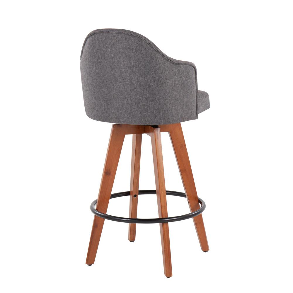 Walnut Bamboo, Grey Fabric, Black Metal Ahoy Counter Stool - Set of 2. Picture 4
