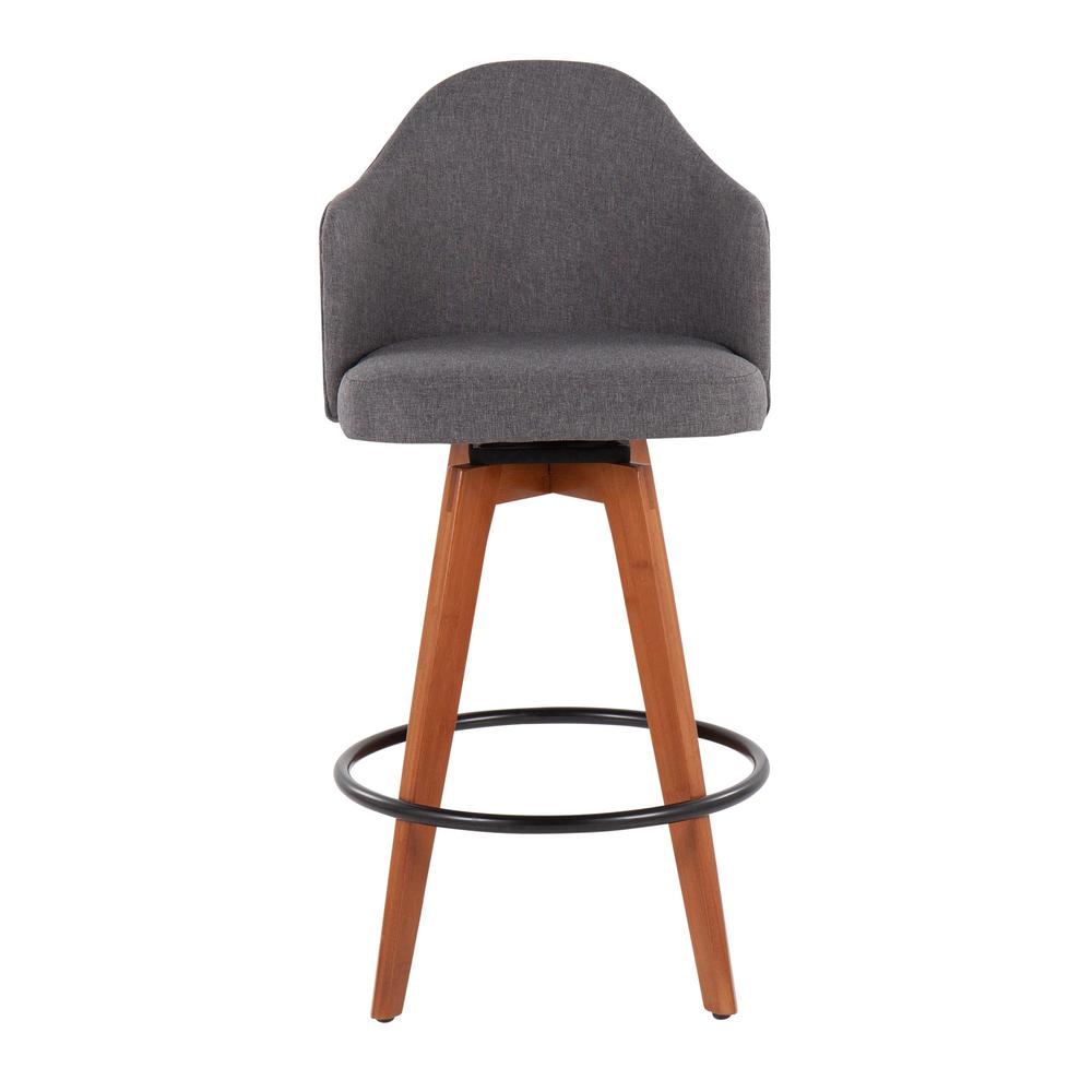 Walnut Bamboo, Grey Fabric, Black Metal Ahoy Counter Stool - Set of 2. Picture 6