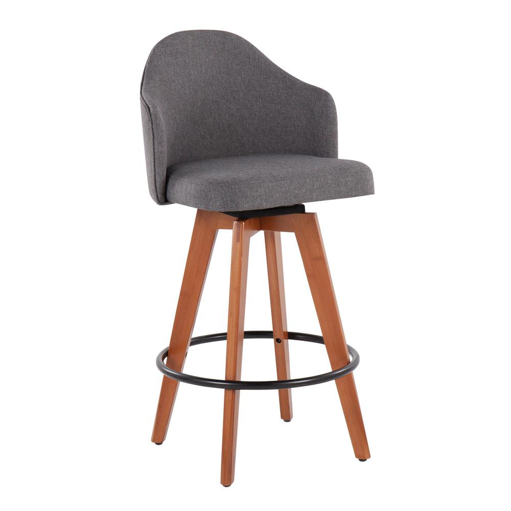 Walnut Bamboo, Grey Fabric, Black Metal Ahoy Counter Stool - Set of 2. Picture 2