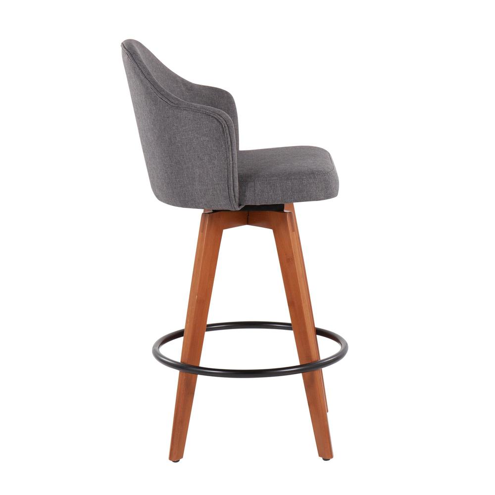 Walnut Bamboo, Grey Fabric, Black Metal Ahoy Counter Stool - Set of 2. Picture 3