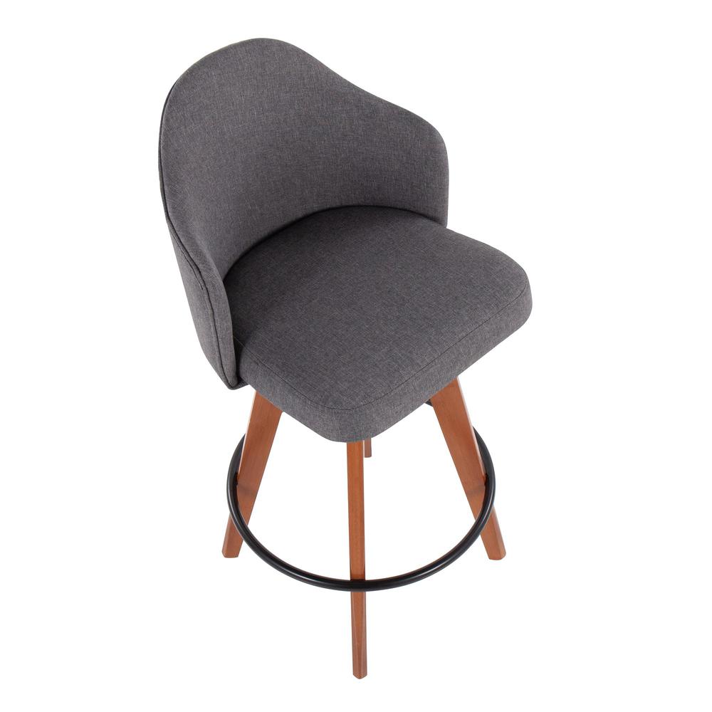 Walnut Bamboo, Grey Fabric, Black Metal Ahoy Counter Stool - Set of 2. Picture 7