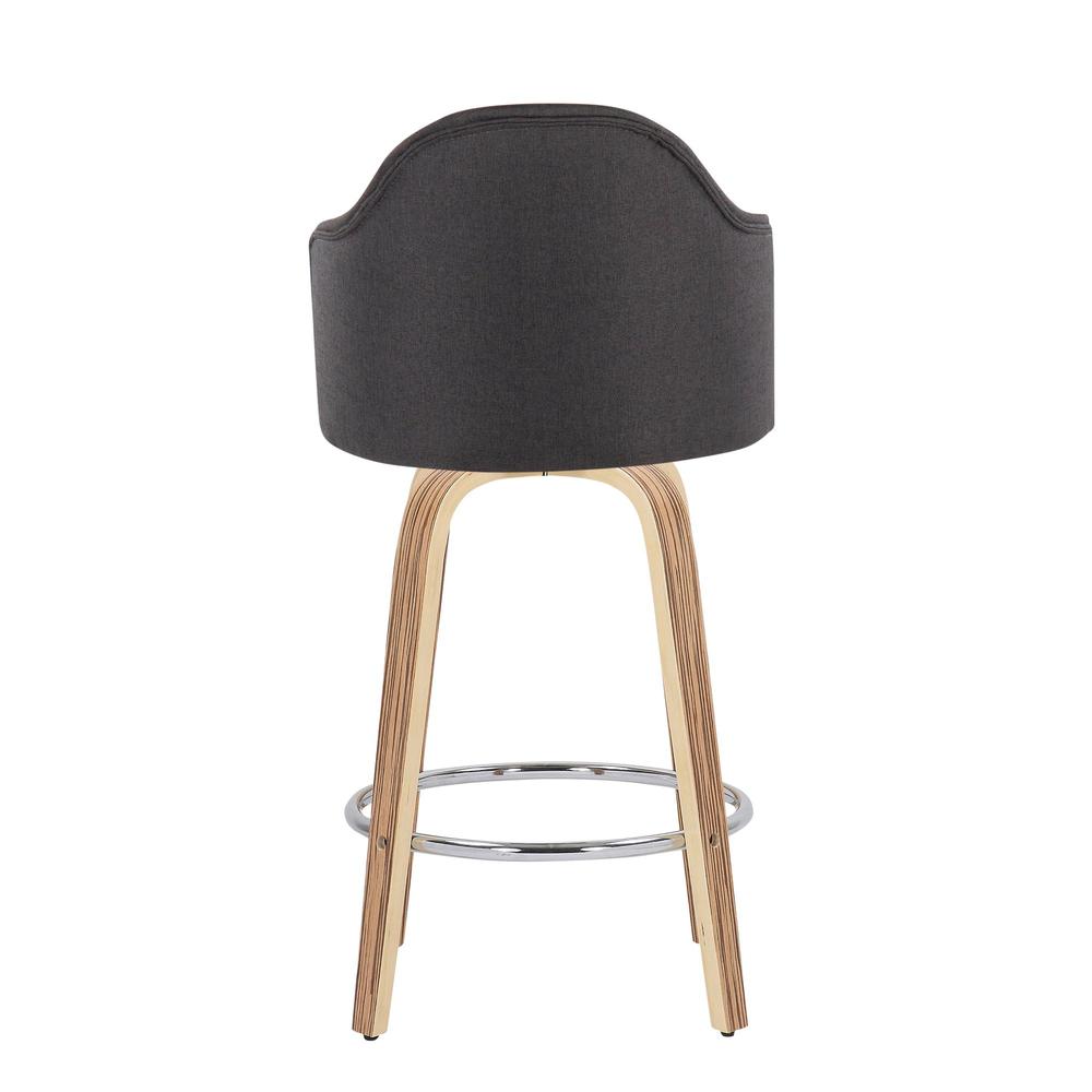 Zebra Wood, Chrome, Charcoal Fabric Ahoy Counter Stool - Set of 2. Picture 5