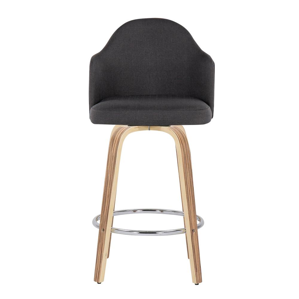 Zebra Wood, Chrome, Charcoal Fabric Ahoy Counter Stool - Set of 2. Picture 6