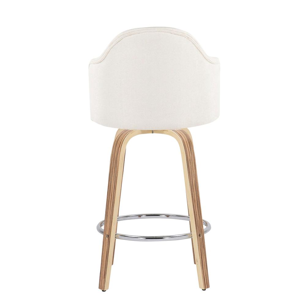 Zebra Wood, Chrome, Cream Fabric Ahoy Counter Stool - Set of 2. Picture 5