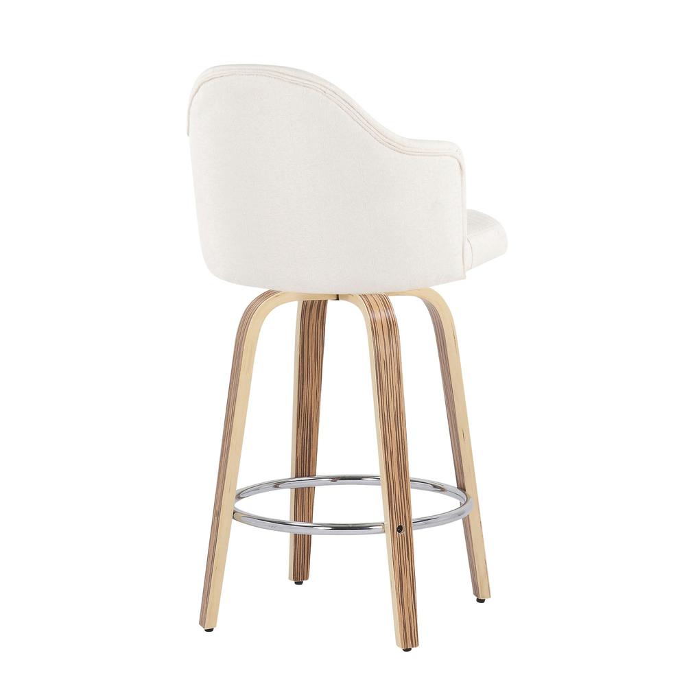 Zebra Wood, Chrome, Cream Fabric Ahoy Counter Stool - Set of 2. Picture 4