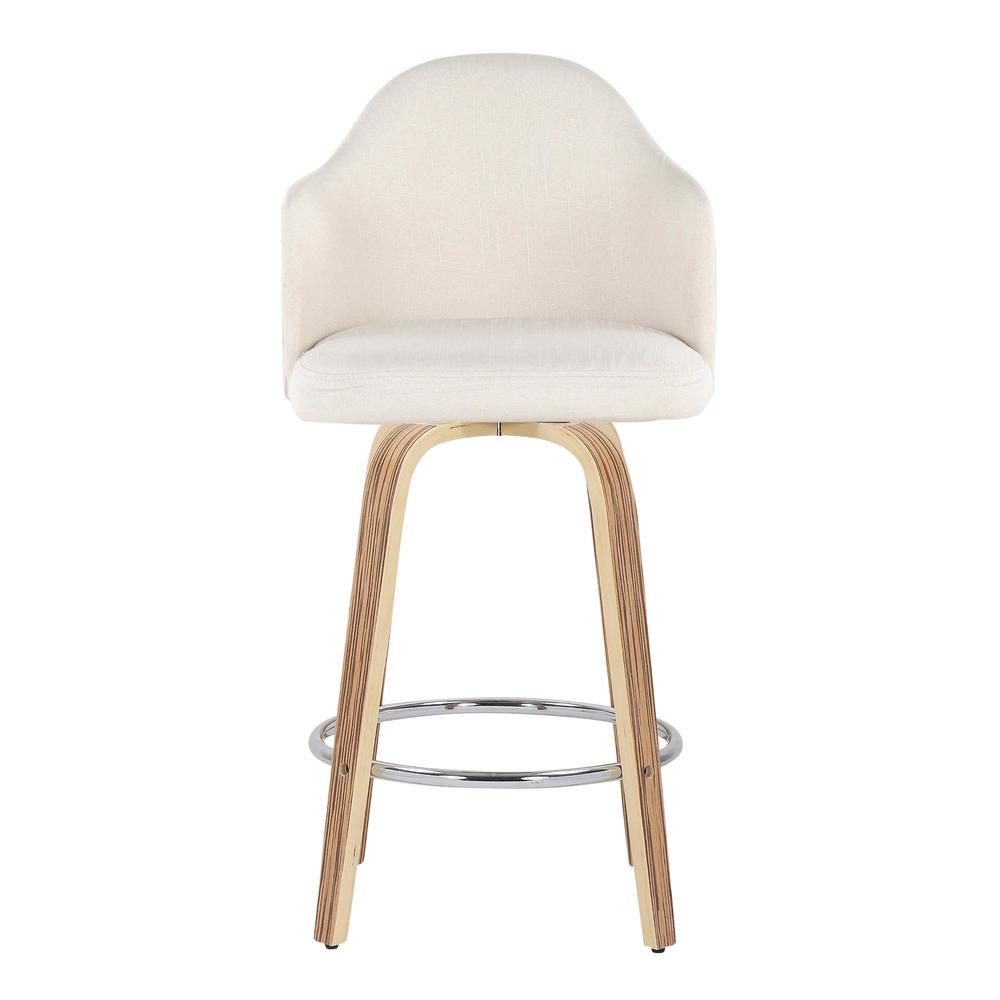 Zebra Wood, Chrome, Cream Fabric Ahoy Counter Stool - Set of 2. Picture 6