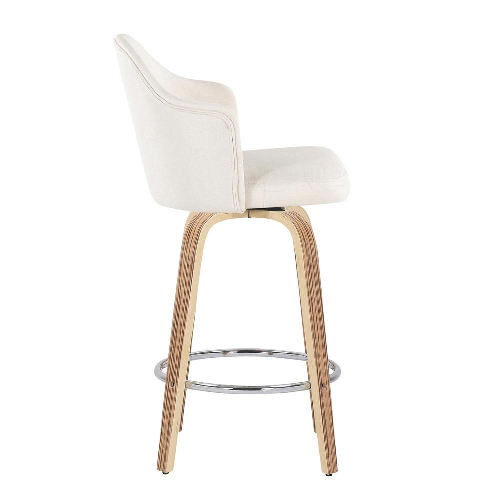 Zebra Wood, Chrome, Cream Fabric Ahoy Counter Stool - Set of 2. Picture 3
