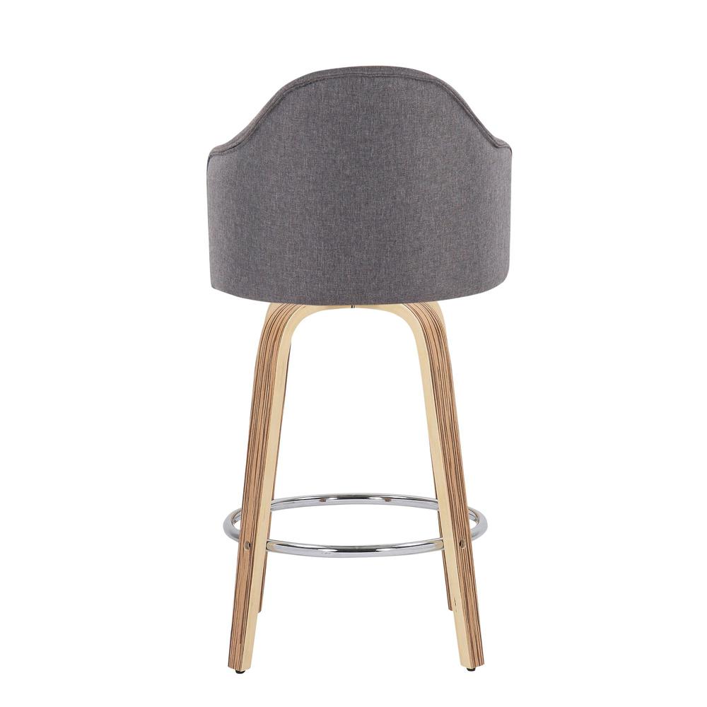 Zebra Wood, Chrome, Grey Fabric Ahoy Counter Stool - Set of 2. Picture 5